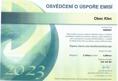 Třídění odpadů v obci - 2023 EKO-KOM